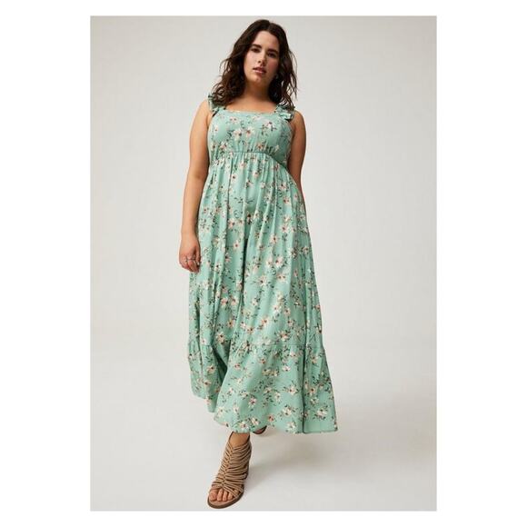 Torrid Green Floral Ruffle Strap Tiered Maxi Dress Sz.4 NWT Torrid Green Floral Ruffle Strap Tiered Maxi Dress Sz.4 NWT